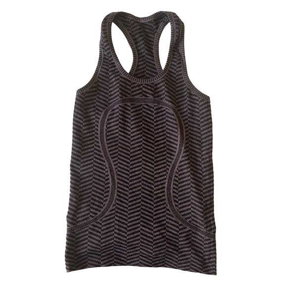 Lululemon 4 Swiftly Tech Racerback Tank Top Chevron Srtipe Black Cherry - Picture 1 of 4